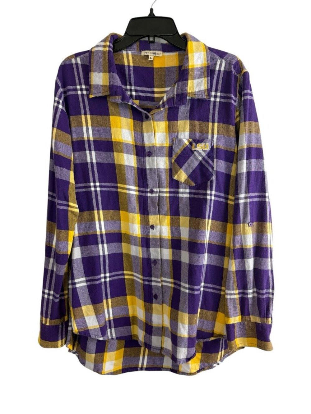 LSU Flannel Womens Shirt Activewear Size Large Purple Gold Long Sleeve